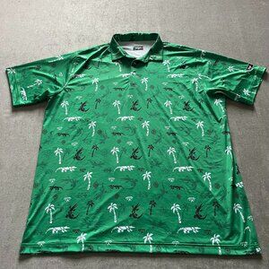 Waggle Polo Shirt Men 3XL Green Gator Tree AOP Performance Golf Stretch Tech